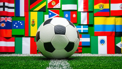 Ilustración de un balón de fútbol y banderas de diferentes países, simbolizando la diversidad del torneo FA Cup. Ilustración de un balón de fútbol y banderas de diferentes países, simbolizando la diversidad del torneo FA Cup.